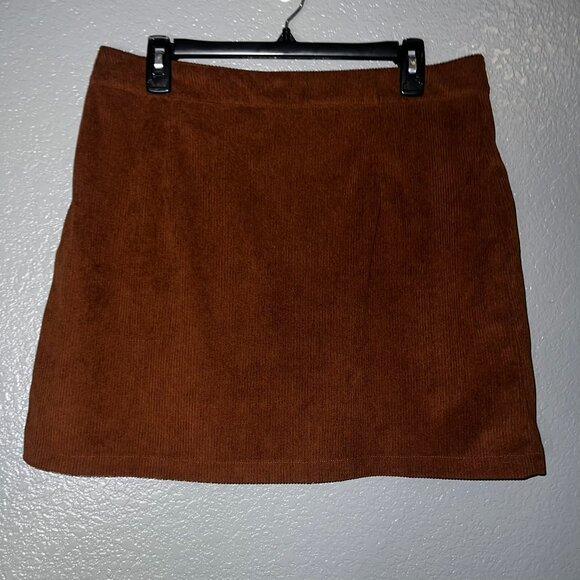 SHEIN Brown Corduroy Skirt XL Zip Front Mini Skirt with Pockets W34 L16 - Picture 1 of 4